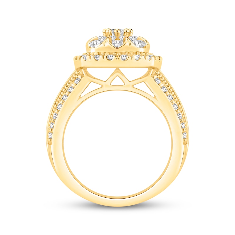 Main Image 3 of Round-Cut Multi-Diamond Cushion Halo Engagement Ring 2 ct tw 10K Yellow Gold