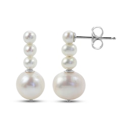 Cultured Pearl Stack Drop Earrings Sterling Silver