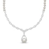 Thumbnail Image 1 of Cultured Pearl & White Lab-Created Sapphire Necklace Sterling Silver 17"