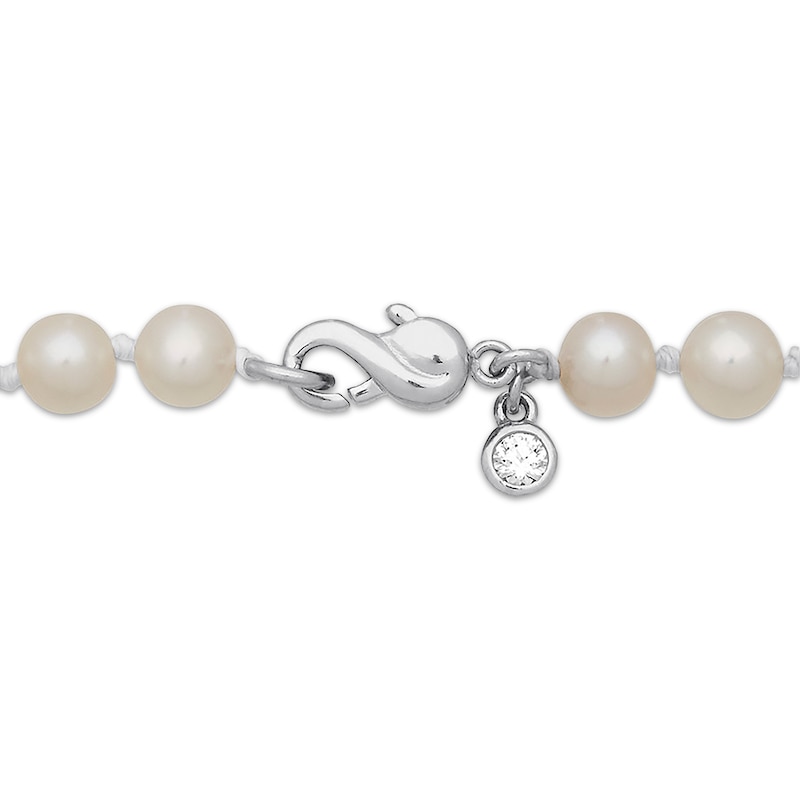 Main Image 2 of Cultured Pearl & White Lab-Created Sapphire Necklace Sterling Silver 17"