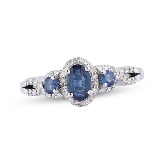 Oval & Round-Cut Blue Sapphire & Diamond Ring 1/5 ct tw 10K White Gold