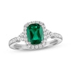 Thumbnail Image 1 of Cushion-Cut Lab-Created Emerald & White Lab-Created Sapphire Ring Sterling Silver