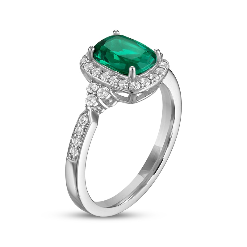 Main Image 2 of Cushion-Cut Lab-Created Emerald & White Lab-Created Sapphire Ring Sterling Silver