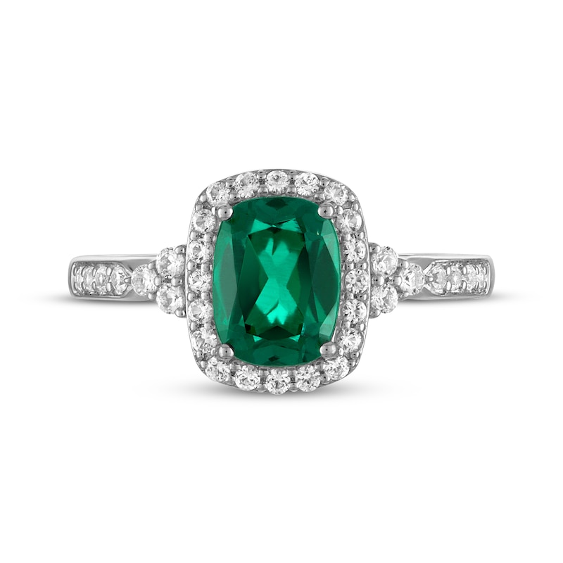 Main Image 3 of Cushion-Cut Lab-Created Emerald & White Lab-Created Sapphire Ring Sterling Silver