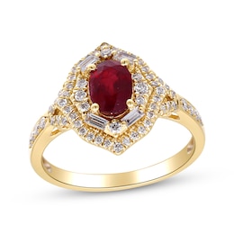 Oval-Cut Ruby & Diamond Starburst Frame Ring 3/8 ct tw 14K Yellow Gold
