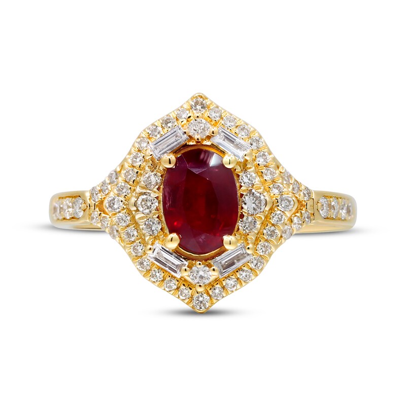 Main Image 2 of Oval-Cut Ruby & Diamond Starburst Frame Ring 3/8 ct tw 14K Yellow Gold