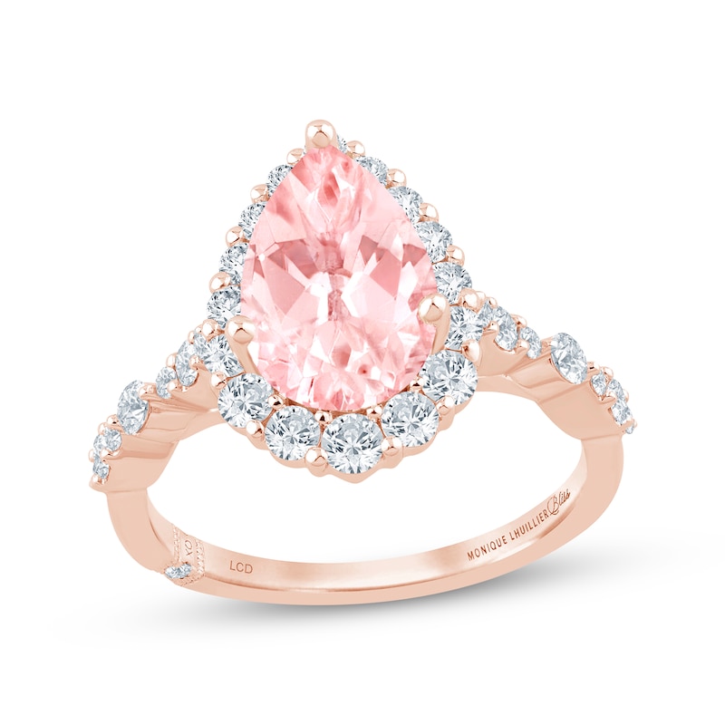 Main Image 1 of Monique Lhuillier Bliss Pear-Shaped Pink Lab-Grown Diamond & White Lab-Grown Diamond Engagement Ring 2-1/4 ct tw 18K Rose Gold