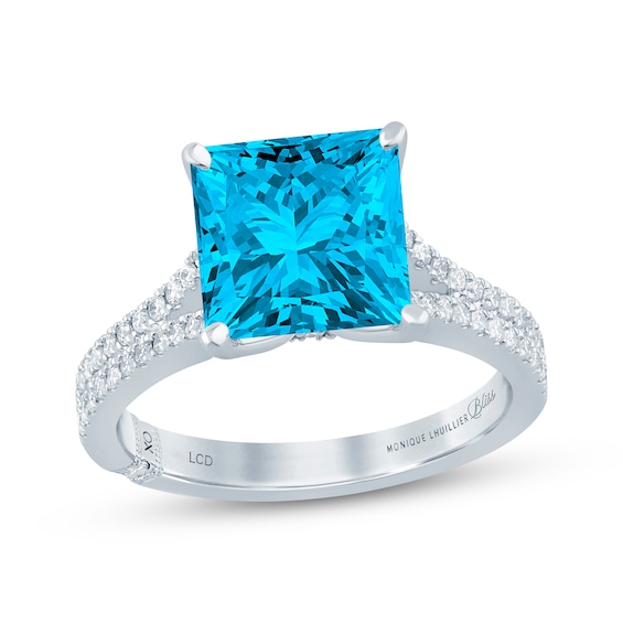 Monique Lhuillier Bliss Princess-Cut Blue Lab-Grown Diamond & White Lab-Grown Diamond Engagement Ring 2-1/3 ct tw 18K White Gold