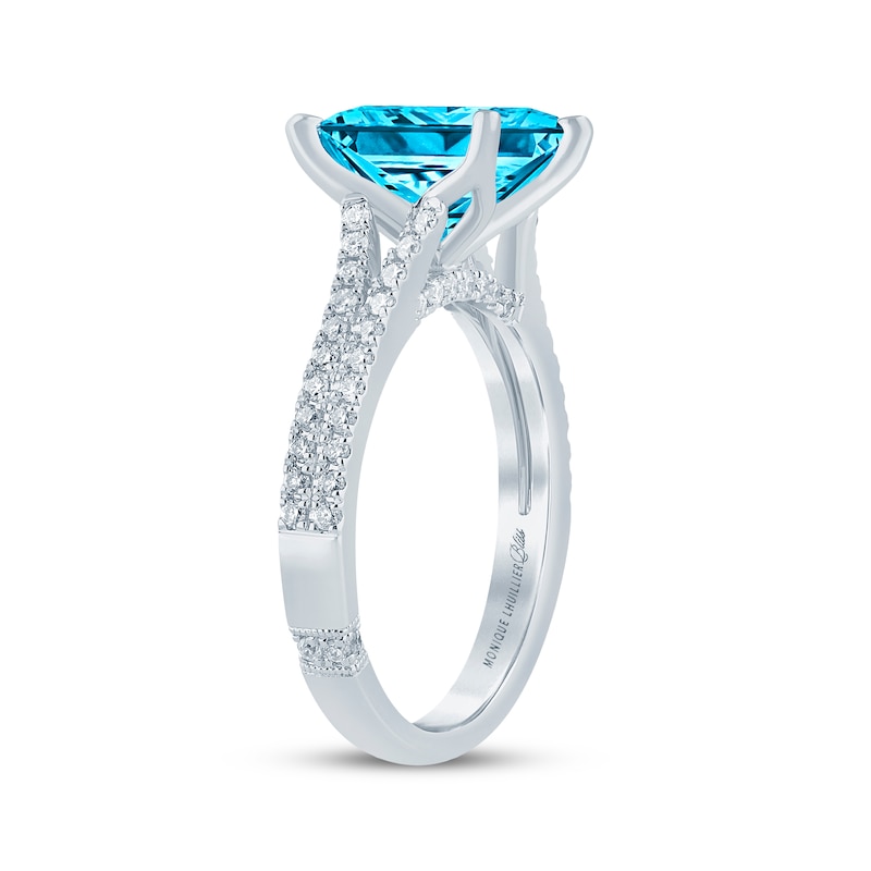 Main Image 2 of Monique Lhuillier Bliss Princess-Cut Blue Lab-Grown Diamond & White Lab-Grown Diamond Engagement Ring 2-1/3 ct tw 18K White Gold