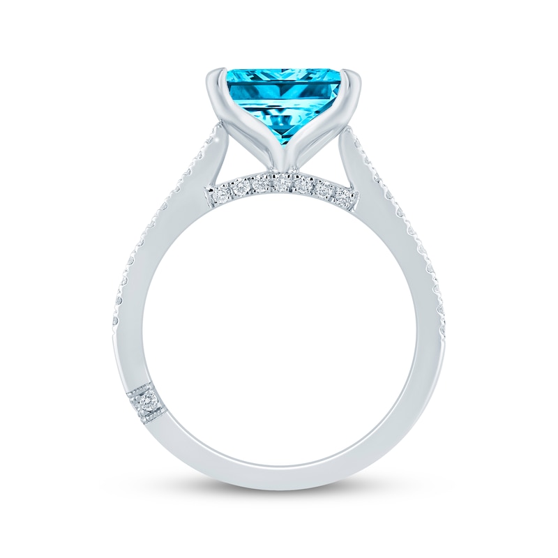 Main Image 3 of Monique Lhuillier Bliss Princess-Cut Blue Lab-Grown Diamond & White Lab-Grown Diamond Engagement Ring 2-1/3 ct tw 18K White Gold