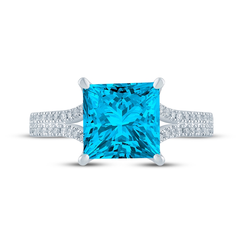 Main Image 4 of Monique Lhuillier Bliss Princess-Cut Blue Lab-Grown Diamond & White Lab-Grown Diamond Engagement Ring 2-1/3 ct tw 18K White Gold