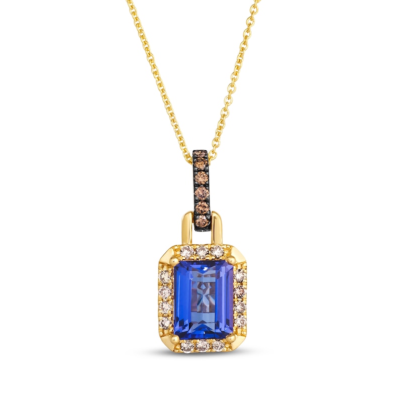 Main Image 1 of Le Vian Emerald-Cut Tanzanite Drop Necklace 1/5 ct tw Diamonds 14K Honey Gold 20"