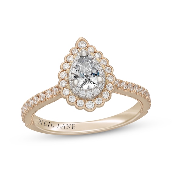Neil Lane Pear-Shaped Diamond Scalloped Halo Engagement Ring 3/4 ct tw 14K Two-Tone Gold