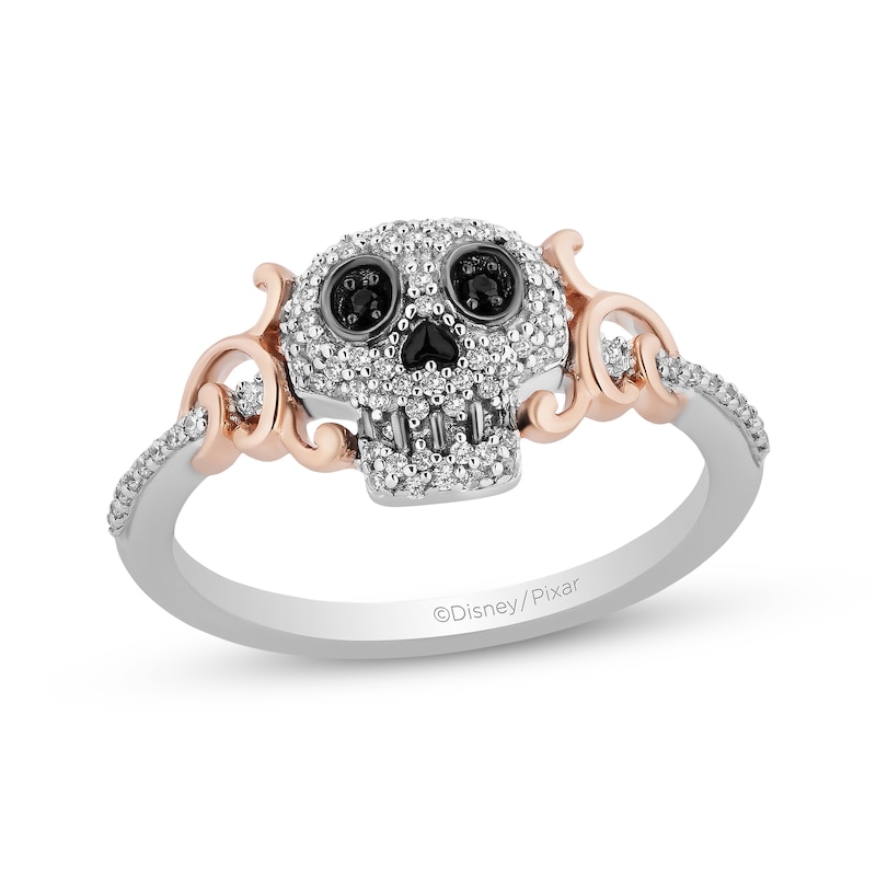 Main Image 1 of Disney Treasures Coco Black & White Diamond Skull Ring 1/5 ct tw Sterling Silver & 10K Rose Gold