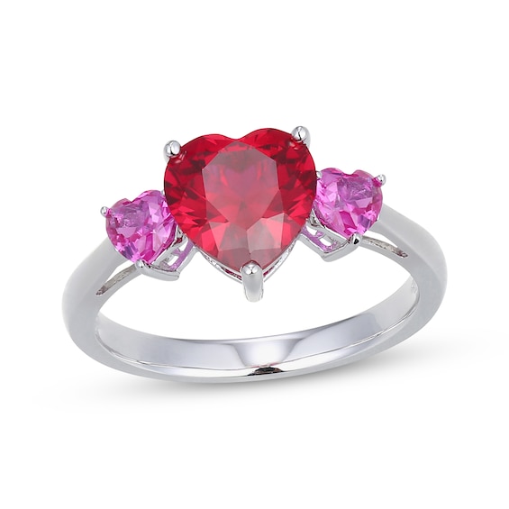 Heart-Shaped Lab-Created Ruby & Pink Lab-Created Sapphire Ring Sterling Silver