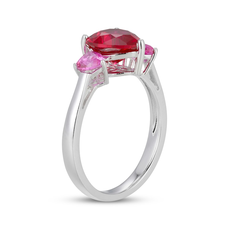 Main Image 2 of Heart-Shaped Lab-Created Ruby & Pink Lab-Created Sapphire Ring Sterling Silver