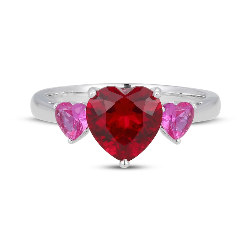 Main Image 3 of Heart-Shaped Lab-Created Ruby & Pink Lab-Created Sapphire Ring Sterling Silver
