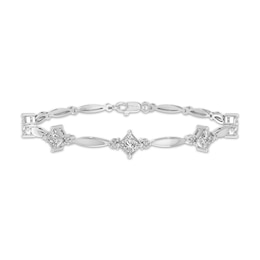 Square & Round-Cut White Lab-Created Sapphire Station Bracelet Sterling Silver 7.25"