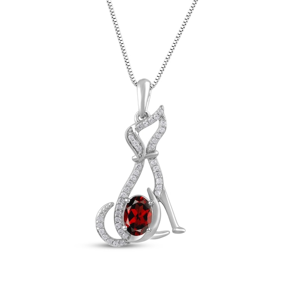Oval-Cut Garnet & White Lab-Created Sapphire Dog Necklace Sterling Silver 18"