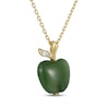 Thumbnail Image 2 of Nephrite Jade & White Lab-Created Sapphire Apple Necklace 18K Yellow Gold-Plated Sterling Silver 18"