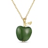Thumbnail Image 3 of Nephrite Jade & White Lab-Created Sapphire Apple Necklace 18K Yellow Gold-Plated Sterling Silver 18"