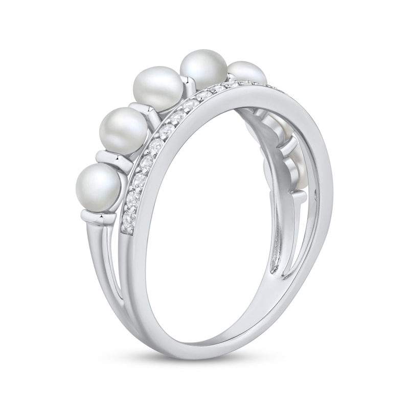 Main Image 2 of Cultured Pearl & White Lab-Created Sapphire Faux Stack Ring Sterling Silver