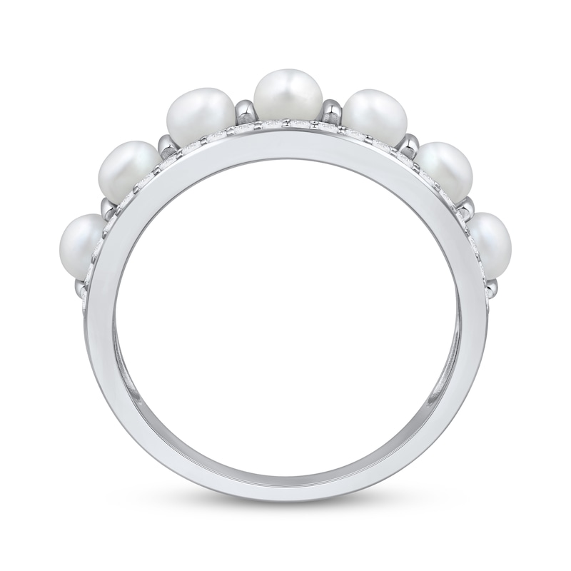 Main Image 3 of Cultured Pearl & White Lab-Created Sapphire Faux Stack Ring Sterling Silver