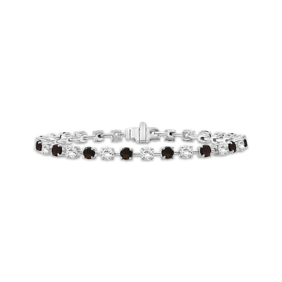 Smoky Quartz & White Lab-Created Sapphire Bracelet Sterling Silver 7.5"