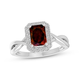 Octagon-Cut Garnet & White Lab-Created Sapphire Sterling Silver