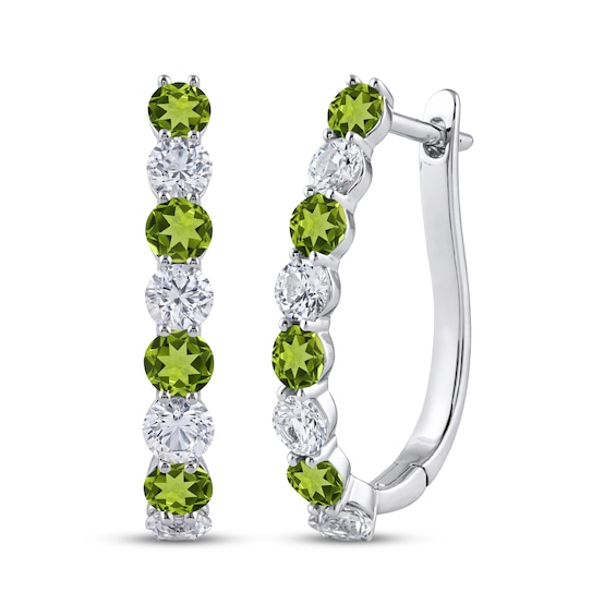 Peridot & White Lab-Created Sapphire U-Hoop Earrings Sterling Silver