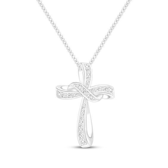 Diamond Looping Cross Necklace 1/5 ct tw Sterling Silver 19"