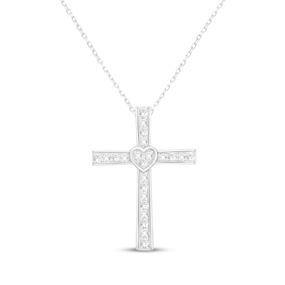 Diamond Cross Heart Necklace 1/5 ct tw Sterling Silver 18"