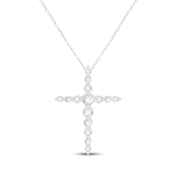Graduated Diamond Cross Necklace 1/4 ct tw Sterling Silver 18"