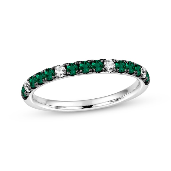 Lab-Created Emerald & White Lab-Created Sapphire Stackable Ring Sterling Silver
