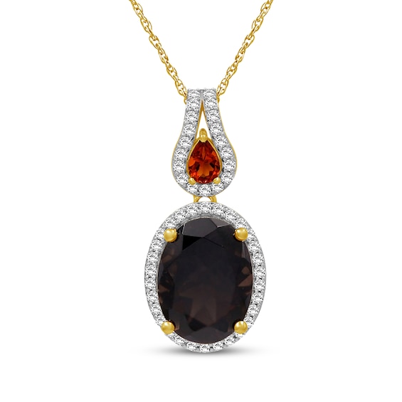 Oval-Cut Natural Smoky Quartz, Pear-Shaped Natural Citrine & White Lab-Created Sapphire Necklace 24K Yellow Gold Vermeil Sterling Silver 18"