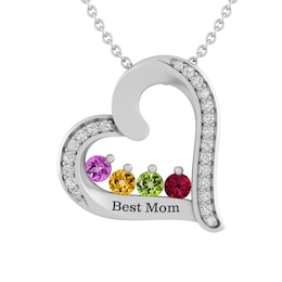 Color Stone Family Heart Necklace