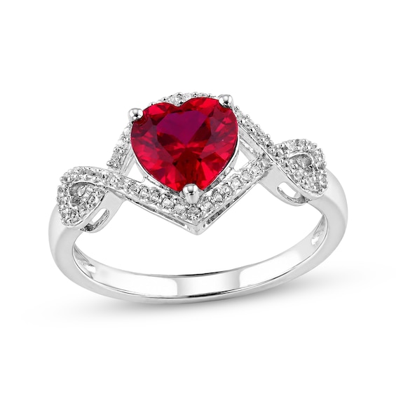 Heart-Shaped Lab-Created Ruby & White Lab-Created Sapphire Ring Sterling Silver