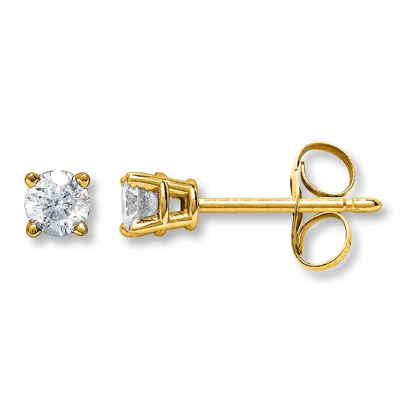 Diamond Solitaire Earrings 1/3 ct tw Round-cut 14K Yellow Gold (K/I2)