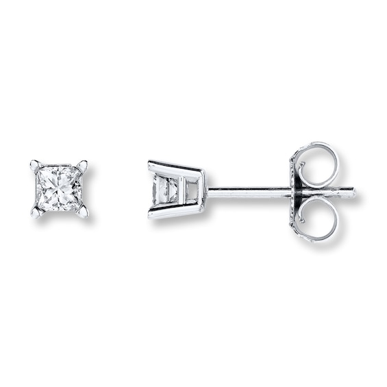 Diamond Solitaire Earrings 1/3 ct tw Princess-cut 14K White Gold (K/I2)