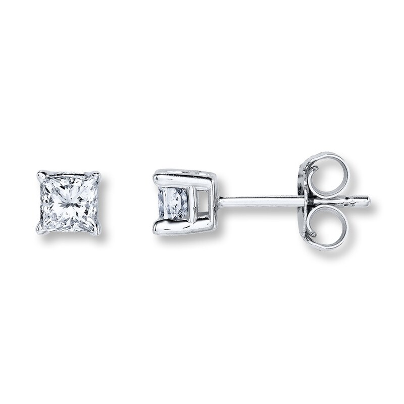 Diamond Solitaire Earrings 1/2 ct tw Princess-cut 14K White Gold (K/I2)