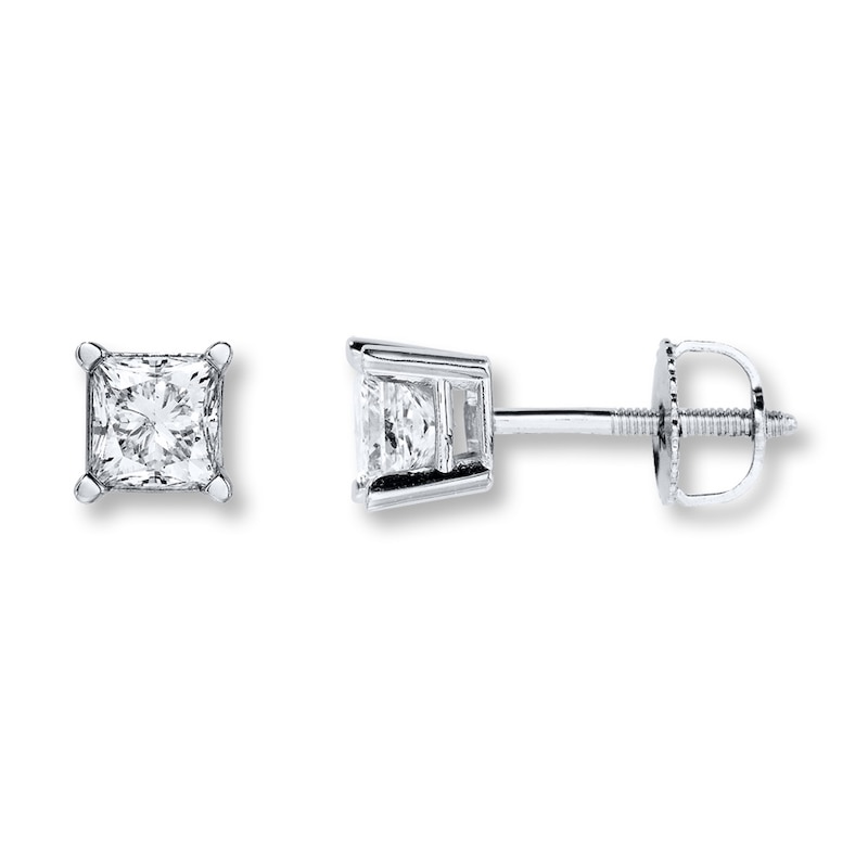 Diamond Solitaire Earrings 1 ct tw Princess-cut 14K White Gold (K/I2)