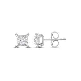 Solitaire Earrings 1/8 ct tw Diamonds Sterling Silver (J/I3)