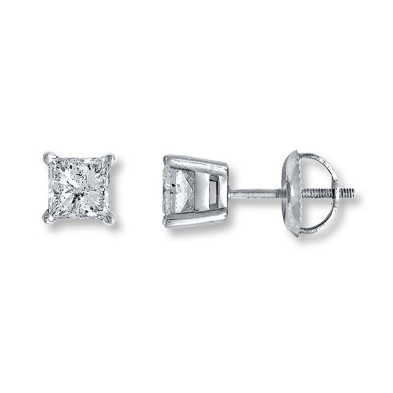 Main Image 1 of Diamond Solitaire Earrings 3/4 ct tw Princess-cut 14K White Gold (K/I1)