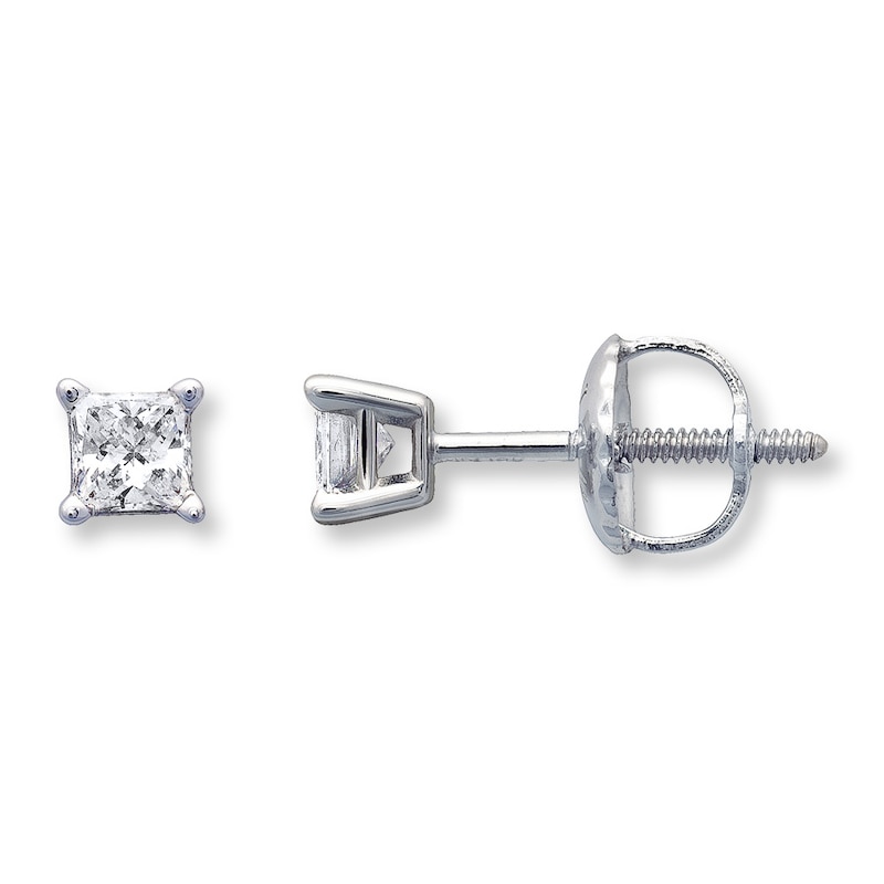 Diamond Solitaire Earrings 1/4 cttw Princess-cut 14K White Gold (K/I1)