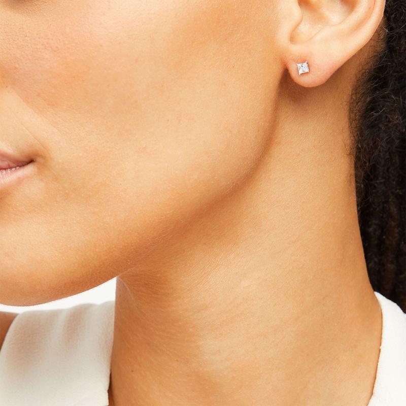 Main Image 2 of Diamond Solitaire Stud Earrings 3/8 ct tw Princess-cut 14K White Gold (J/I3)