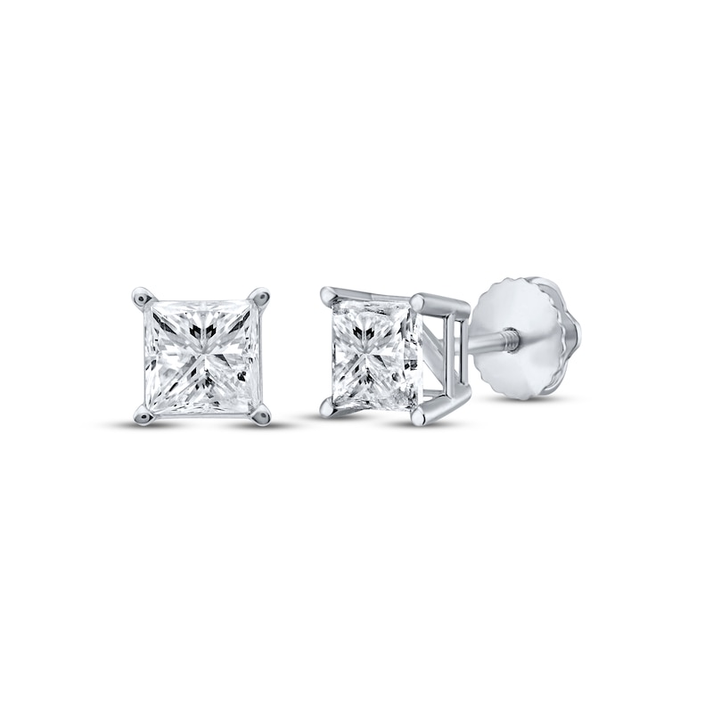 Diamond Solitaire Stud Earrings 1-1/5 ct tw Princess-cut 14K White Gold (J/I3)