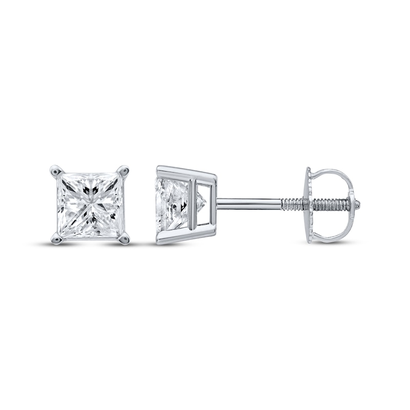Diamond Solitaire Stud Earrings 1-1/5 ct tw Princess-cut 14K White Gold (J/I3)