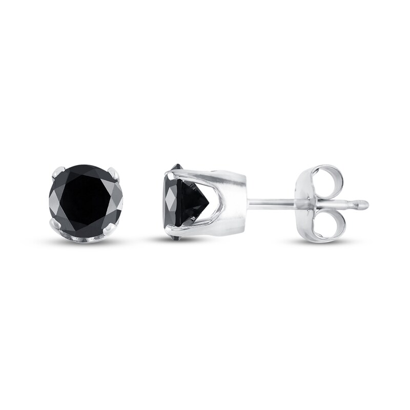Black Solitaire Earrings 3 ct tw Diamonds 10K White Gold