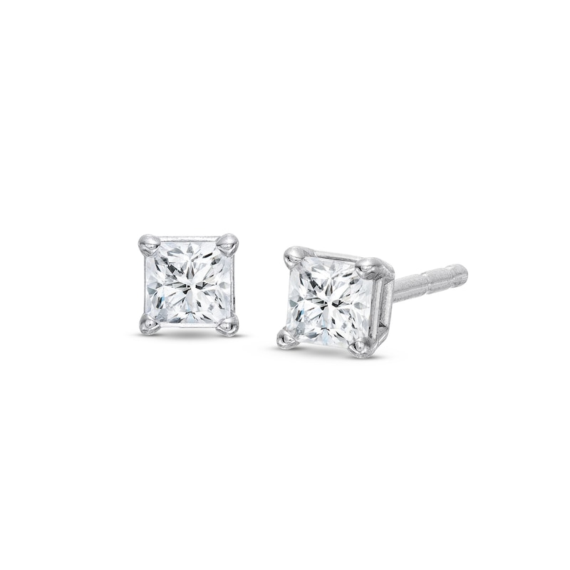 Main Image 1 of Diamond Solitaire Earrings 1/4 ct tw Princess-Cut 14K White Gold (J/I3)