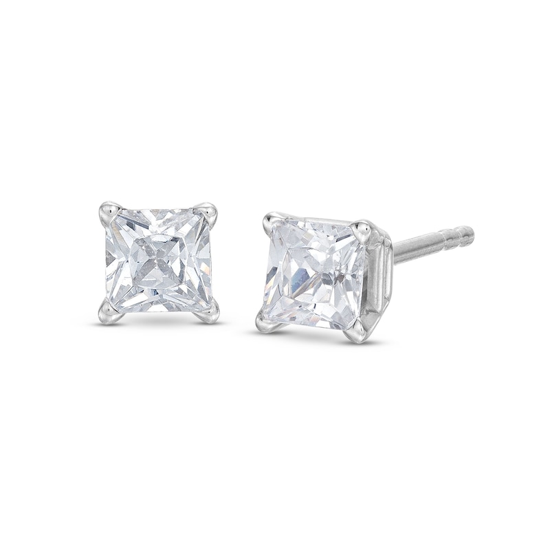 Diamond Solitaire Earrings 1/2 ct tw Princess-Cut 14K White Gold (J/I3 ...